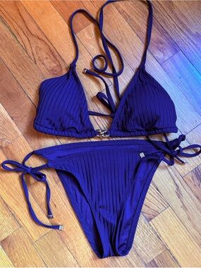 MICHAEL Michael Kors Navy Bikini Top with Gold Accent